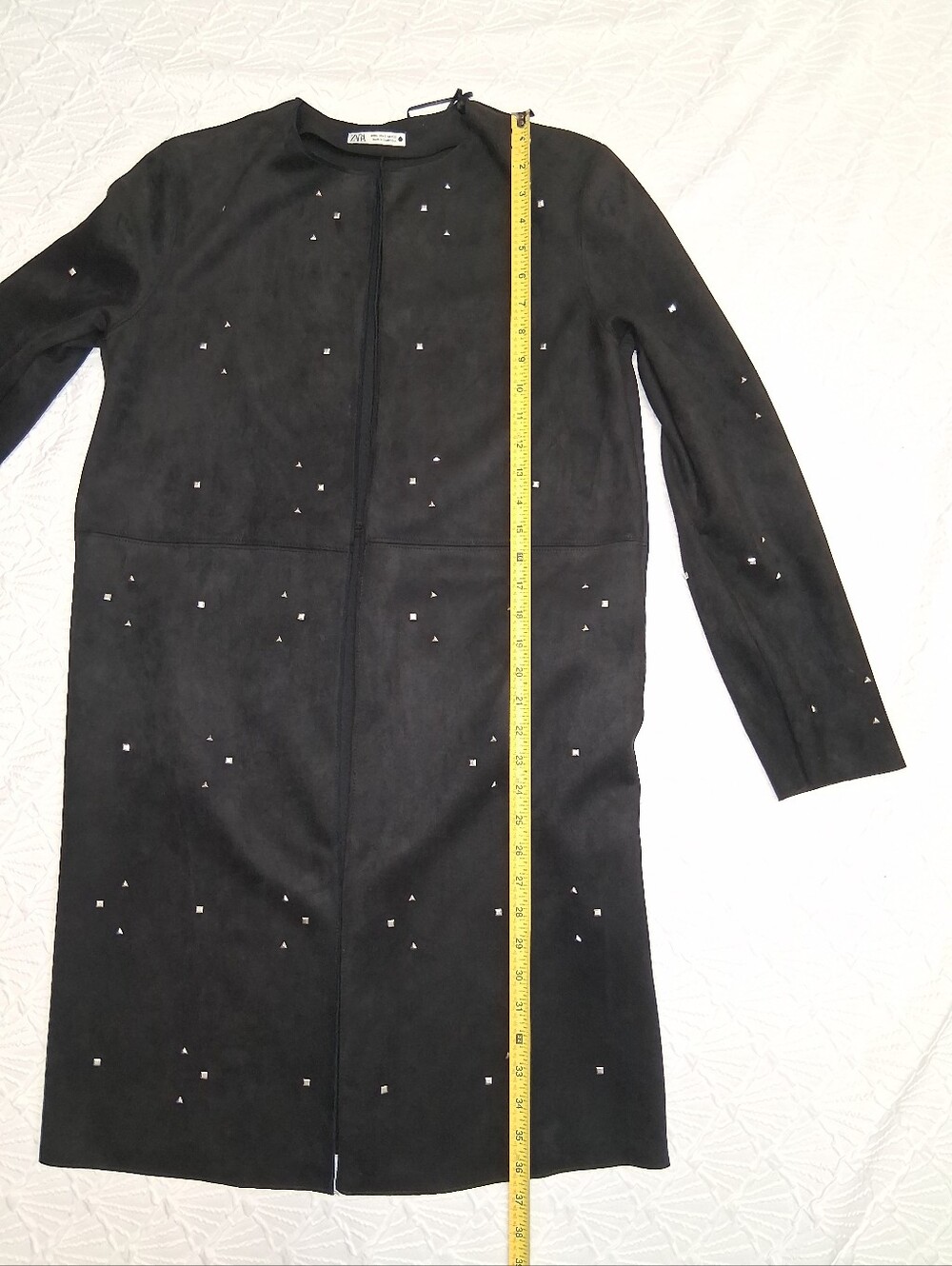 Zara Black Suede Long Trench Coat with Silver Studs - Picture 13 of 17